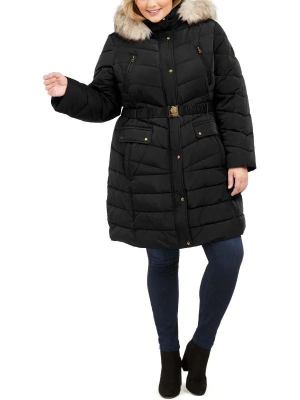 lightweight packable jacket for women -Plus Womens Warm Midi Puffer Jacket