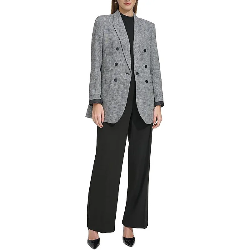 women's bohemian style kimono jacket -DKNY Womens Linen Blend Check One-Button Blazer