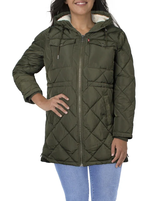 women's slim fit blazer -Plus Womens Shearling Puffer Parka Coat