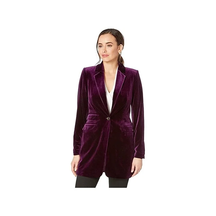 women's relaxed boyfriend blazer -Calvin Klein Women's Knit Button Front Jacket Purple Size 2