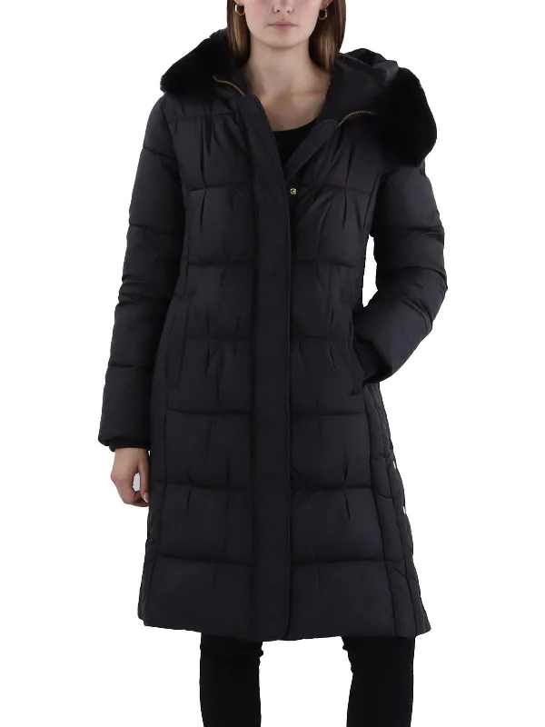 warm down coat for women -Womens Hooded Midi Puffer Jacket