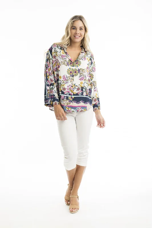 ladies' floral print top -Sotavento Overshirt