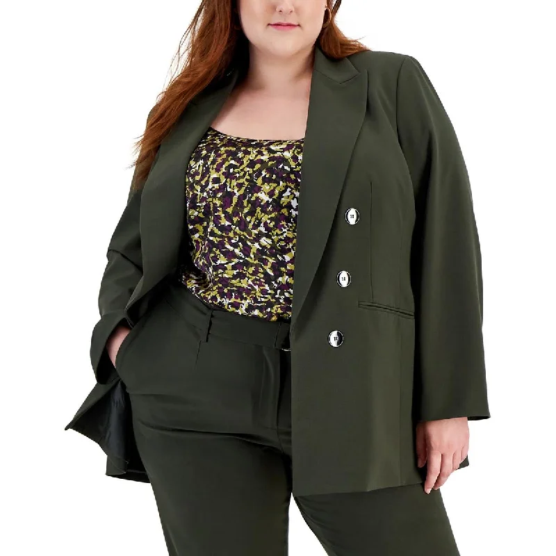 lightweight quilted jacket for women -Bar III Womens Plus Office Professional Double-Breasted Blazer