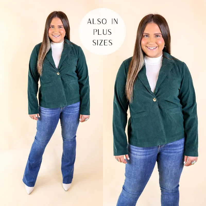 winter-ready faux shearling jacket for women -New York Groove Corduroy Blazer in Hunter Green