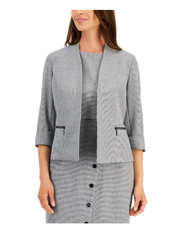 women's double-breasted coat -Plus Womens Zip Pocket Professional Open Front