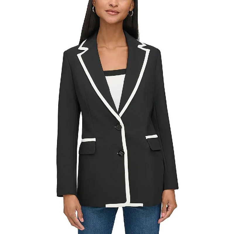 women's long trench coat -Karl Lagerfeld Paris Womens Woven Contrast Trim Two-Button Blazer