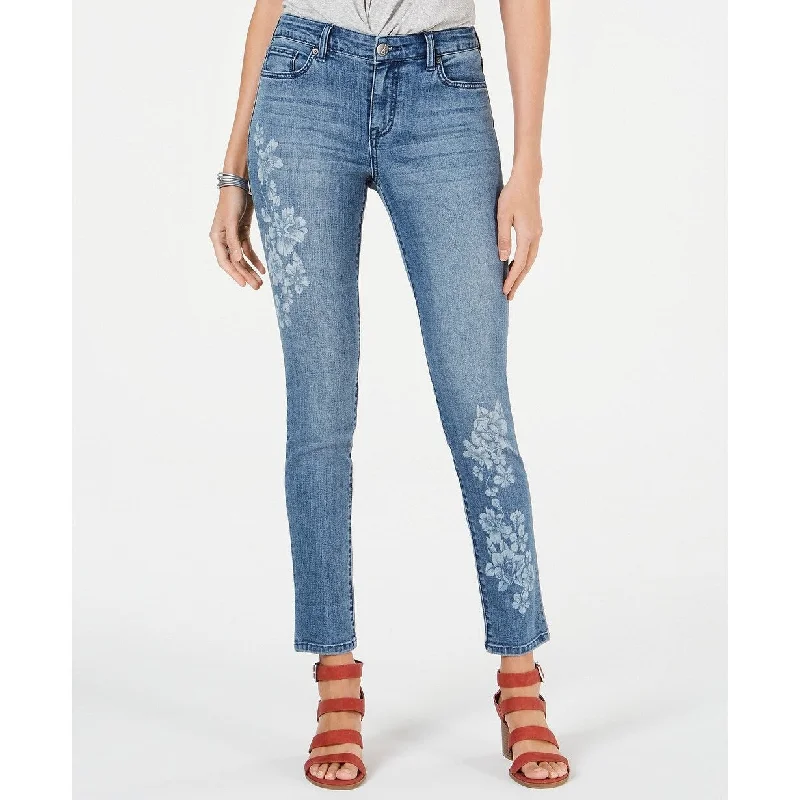 women's straight-leg denim pants -Style & Co Women's Floral-Embellished Skinny Jeans Blue Size 4