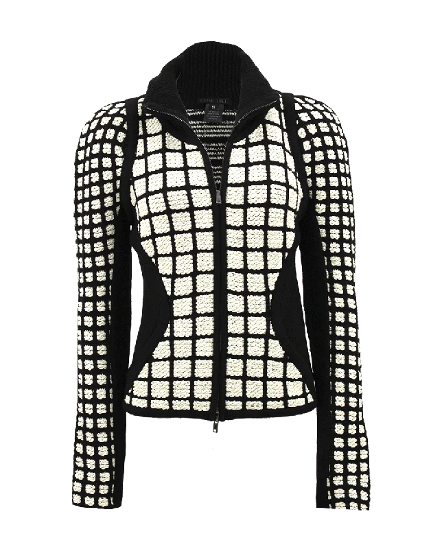 elegant wool cape for women -Knit Grid Jacket