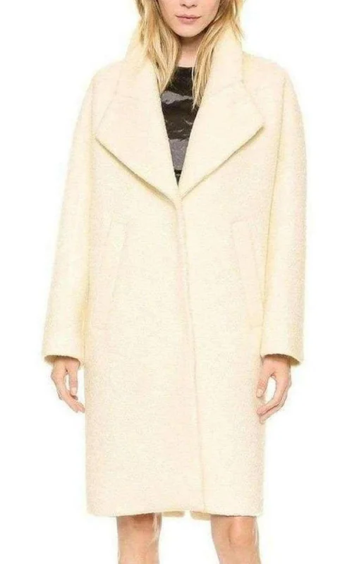 women's belted trench coat -White Oversized Curly Coat