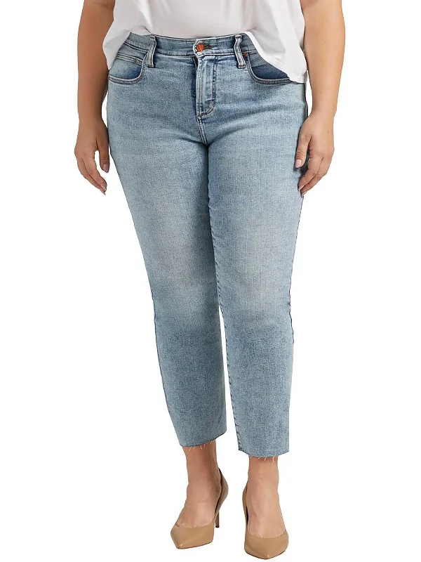 stylish asymmetrical jeans for women -Plus Ruby Womens Mid-Rise Cropped Straight Leg Jeans