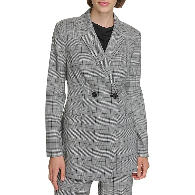 winter parka for women -Calvin Klein Womens Woven Plaid One-Button Blazer