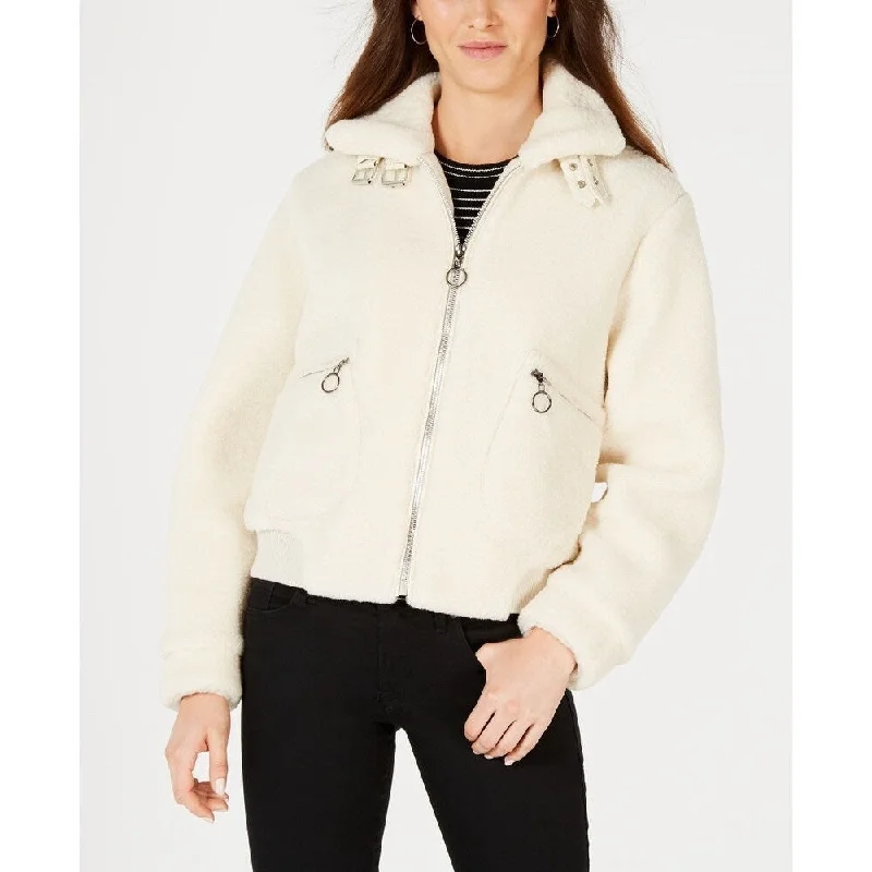 oversized women's coat -Collection B Juniors' Faux-Faux Teddy Bomber Jacket White Size Large