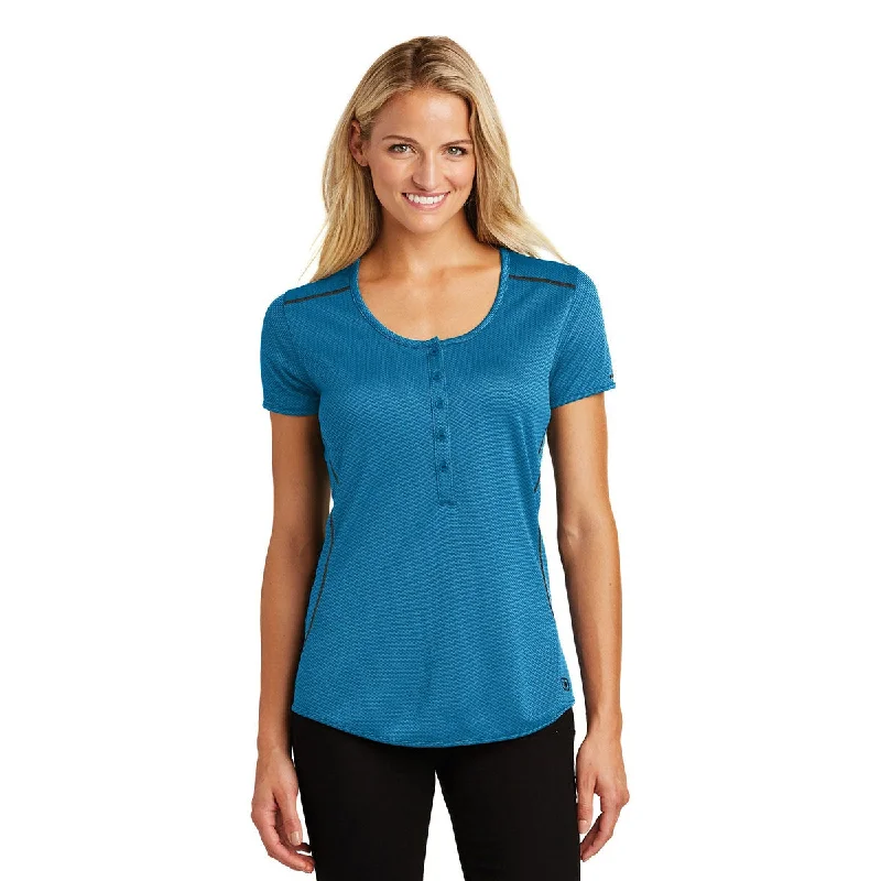 trendy mesh panel top for ladies -OGIO Women's Bolt Blue/Blacktop Orbit Henley