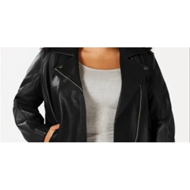 women's cropped bomber jacket -Michael Kors Women's Leather Moto Jacket Black Size 1X