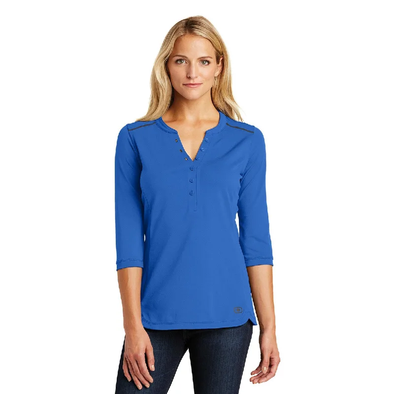 fashionable asymmetrical hem top for ladies -OGIO Women's Optic Blue Fuse Henley