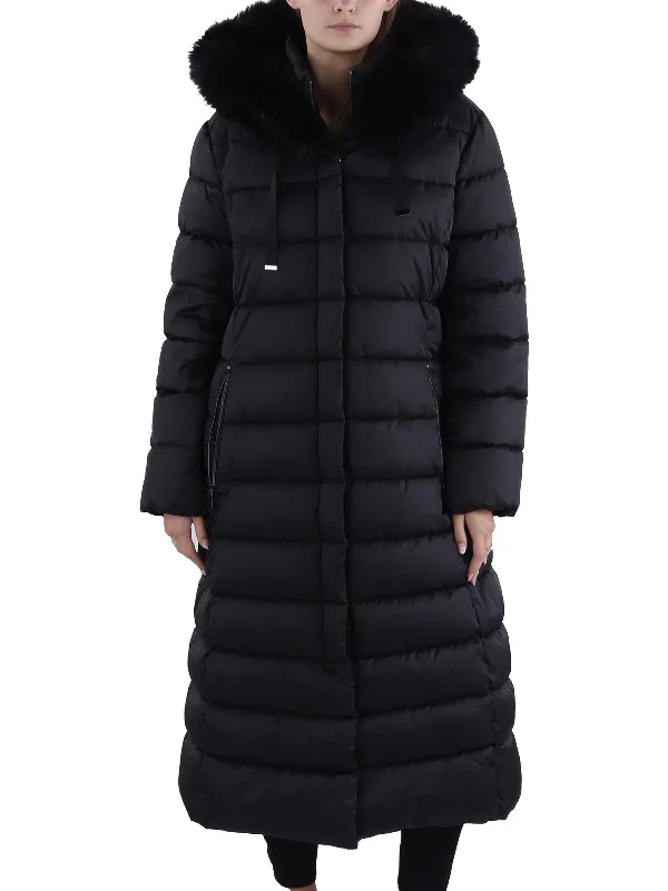 women's double-breasted coat -Womens Quilted Maxi Parka Coat