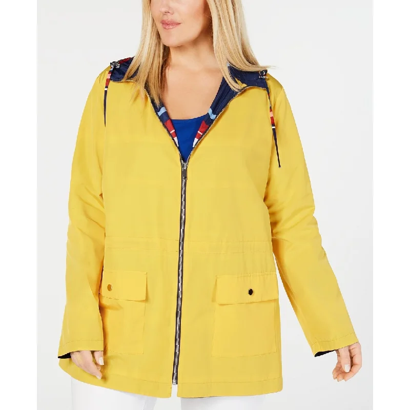 sophisticated evening coat for women -Charter Club Women's Plus Size Reversible Hooded Anorak Jacket Yellow Size OX