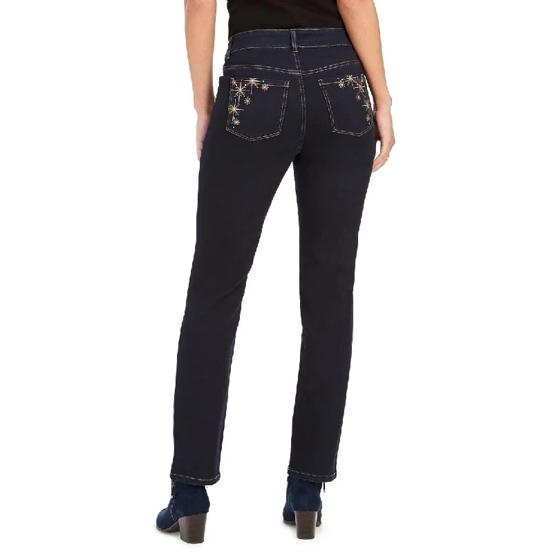 retro wide-leg jeans for ladies -Style & Co Women's Straight-Leg Bling Pocket Jeans Black Size 6