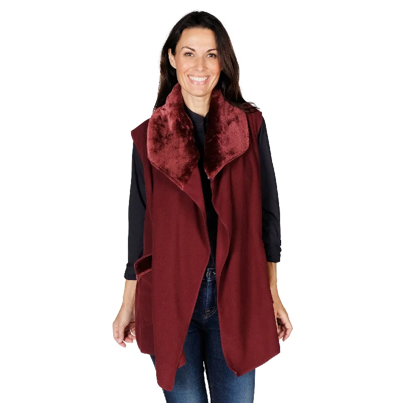 versatile trench coat for ladies -Ginny Cozy Cozy Coat Fleece Vest with Faux Fur Trim Two Sizes!