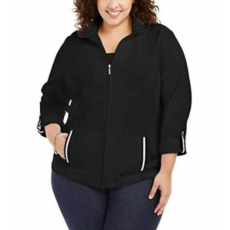 breathable softshell jacket for women -Karen Scott Women's Plus Size French Terry Jacket Black Size 1X