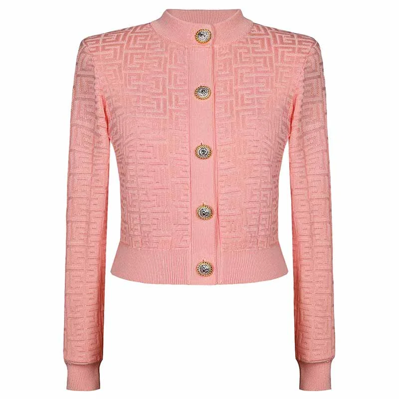 sporty track jacket for women -Knitted Button-Up Jacket Round Collar Cardigan Coat