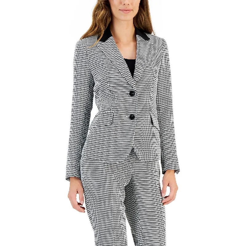 women's lightweight cargo jacket -Kasper Womens Petites Houndstooth Suit Separate Two-Button Blazer