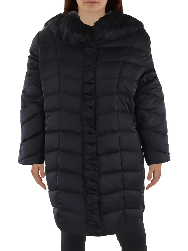 casual oversized shacket for women -Plus Womens Insulated Faux Fur Trim Puffer Jacket