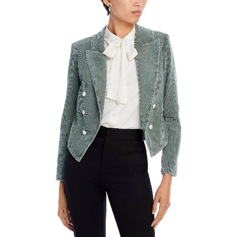 double-layered long coat for women -L'Agence Womens Cropped Work Wear Double-Breasted Blazer