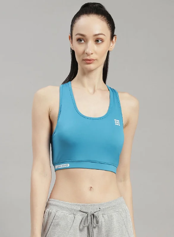 cozy ribbed sweater top for ladies -Women Blue Solid Sports Bra