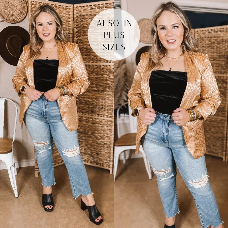 soft touch sherpa coat for women -Lasting Impression Leopard Print Blazer with Ruched 3/4 Sleeves in Copper