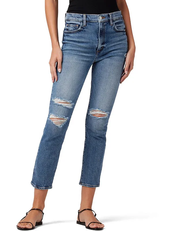 trendy color-blocked jeans for women -The Luna Womens High-Rise Crop Cigarette Jeans