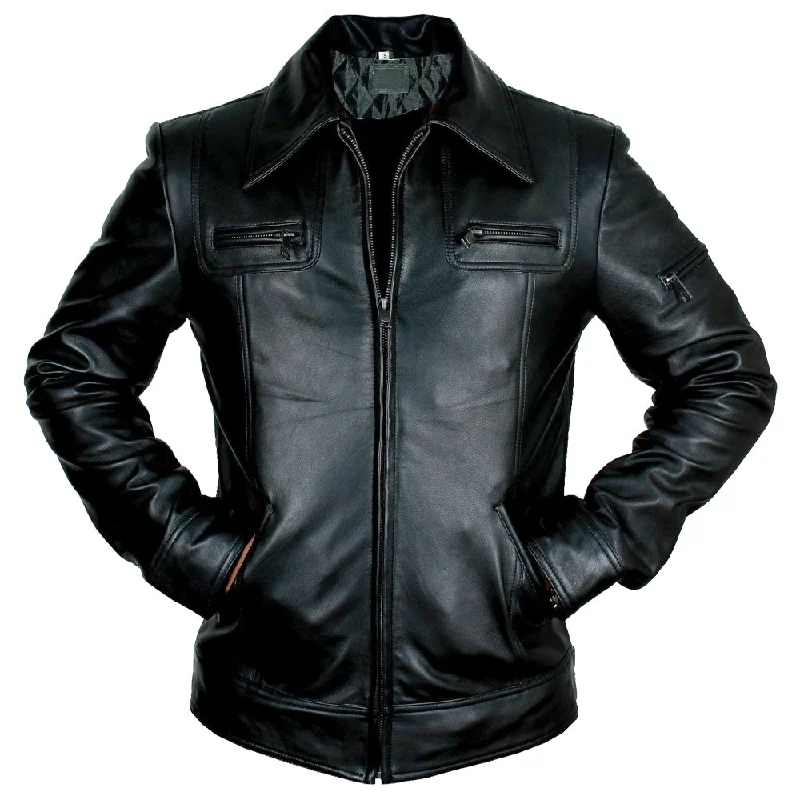 ladies' cashmere overcoat -Men Buster Slim Fit Retro Black Leather Jacket