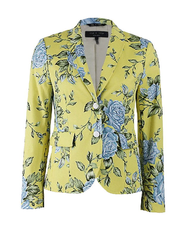 ladies' faux suede jacket -Two Button Floral Print Bailey Jacket