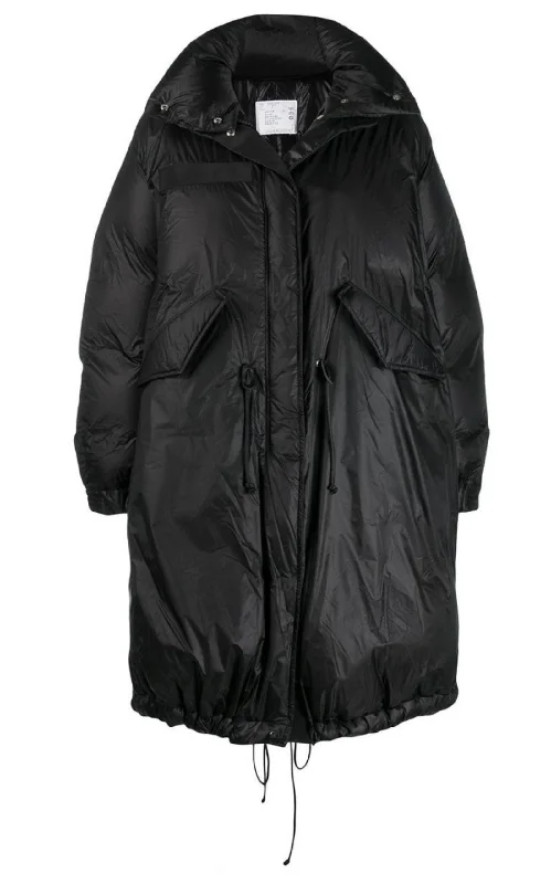 lightweight quilted jacket for women -Black Down High Neck Padded Parka