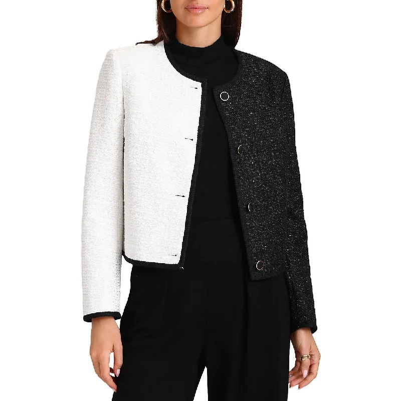 ladies' faux suede jacket -Bagatelle Womens Tweed Office Wear Collarless Blazer