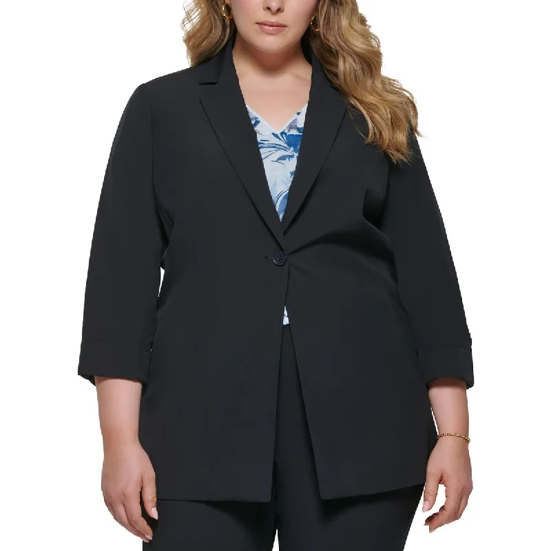 waterproof windproof raincoat for women -Calvin Klein Womens Plus Knit Roll-Tab One-Button Blazer