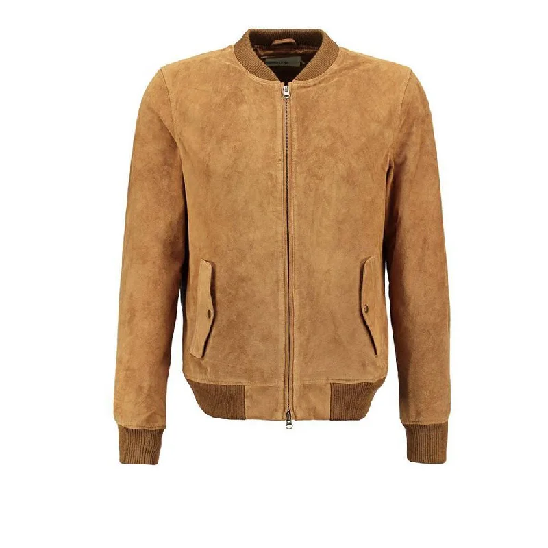 warm shearling coat for women -Suede Leather Bomber Jacket