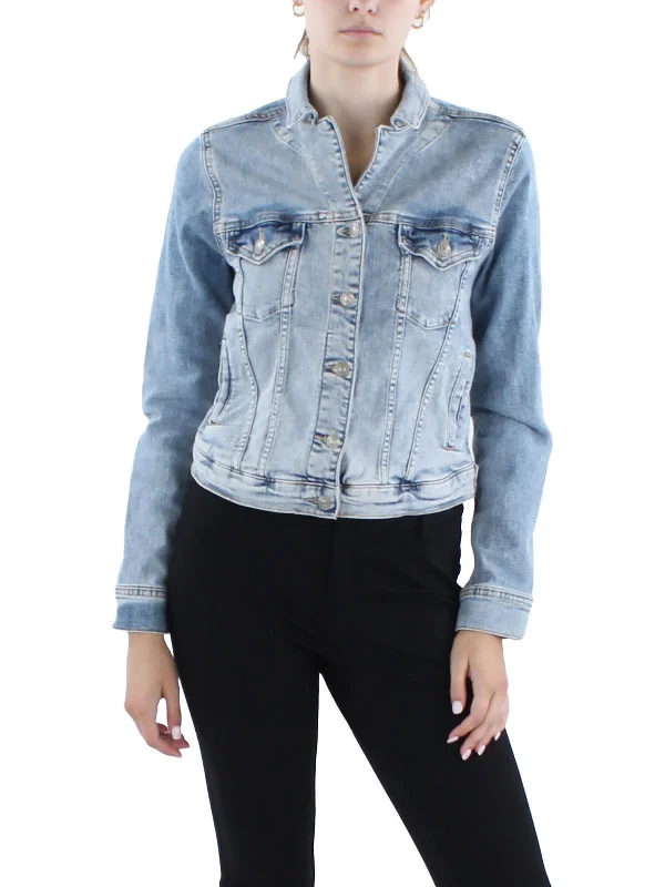 women's hooded winter jacket -Womens Crop Denim Denim Jacket