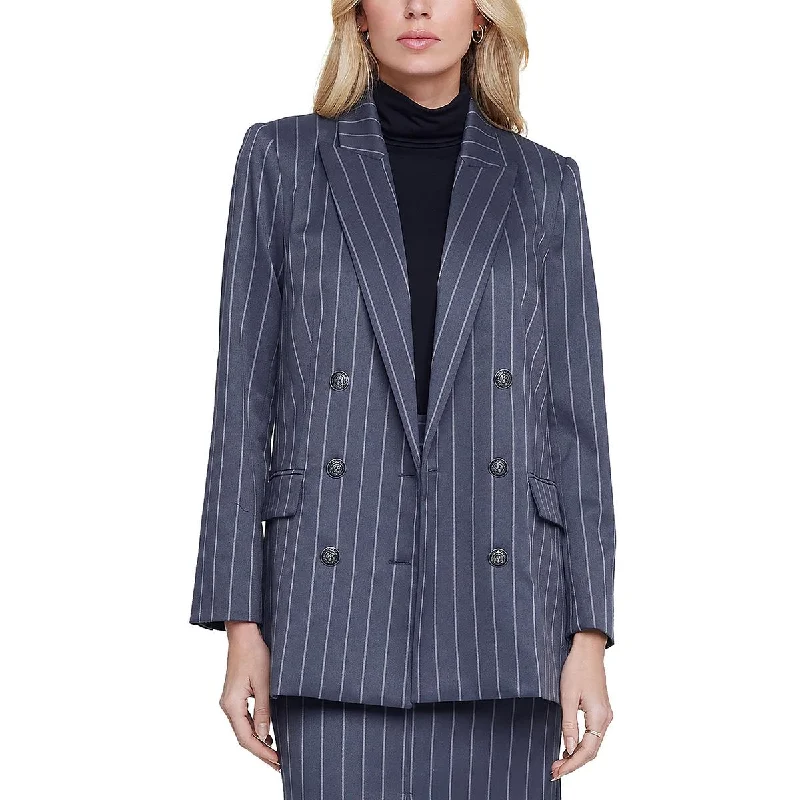 women's asymmetrical zip jacket -L'Agence Womens Aimee Pinstripe Suit Separate Double-Breasted Blazer