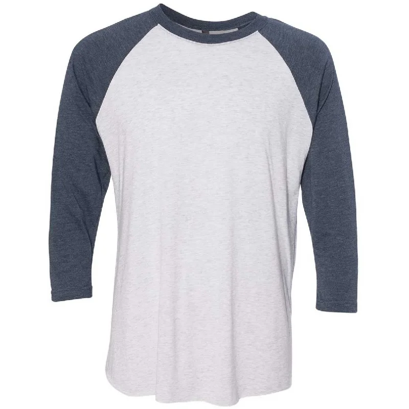 ladies' long sleeve top -Next Level Unisex Indigo/Heather White Triblend 3/4-Sleeve Raglan Tee