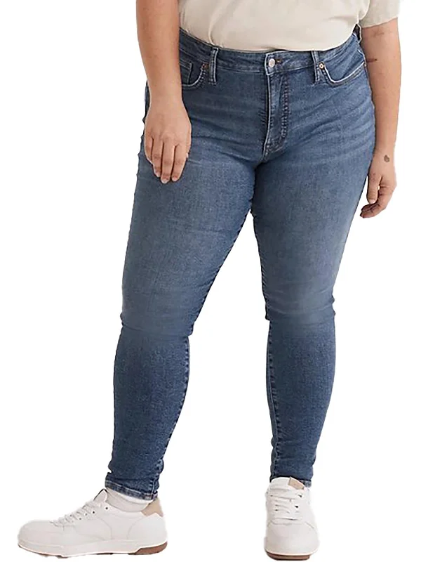 stylish embellished denim jeans -Plus Womens Mid-Rise Ankle Skinny Jeans