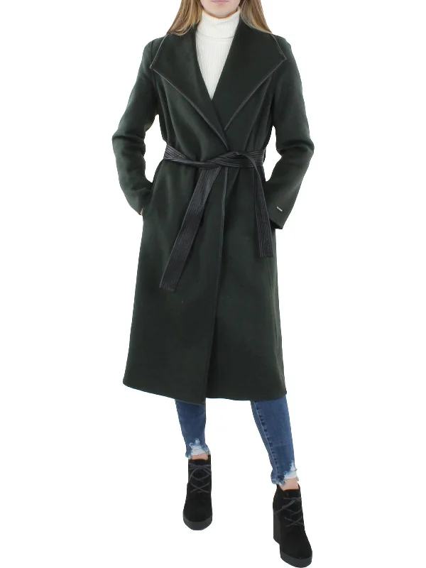 women's mid-length wool coat -Juliette Womens Wool Blend Warm Wrap Coat