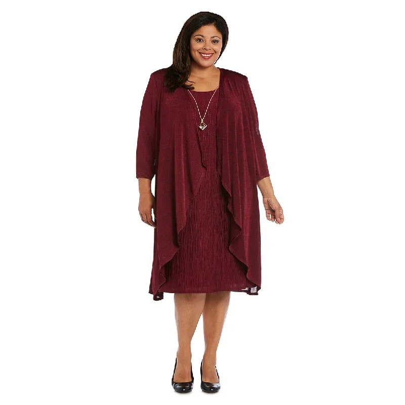 women's sherpa-lined jacket -R & M Richards Women's Plus Size Pleated Dress And Draped Jacket Red Size 22