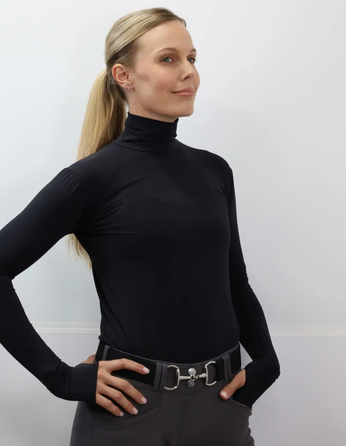 chic pleated detail top for ladies -Kismet Junior Schooling Shirt “Alexa” Turtleneck UV with Thumbhole