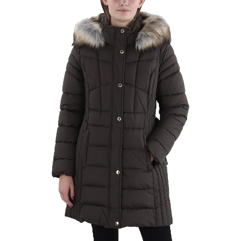 sustainable eco-friendly coat for women -Womens Faux Fur Trim Hooded Puffer Jacket