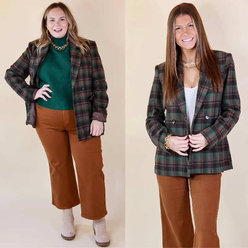 women's winter coat -Ready For Anything Plaid Blazer in Brown and Green