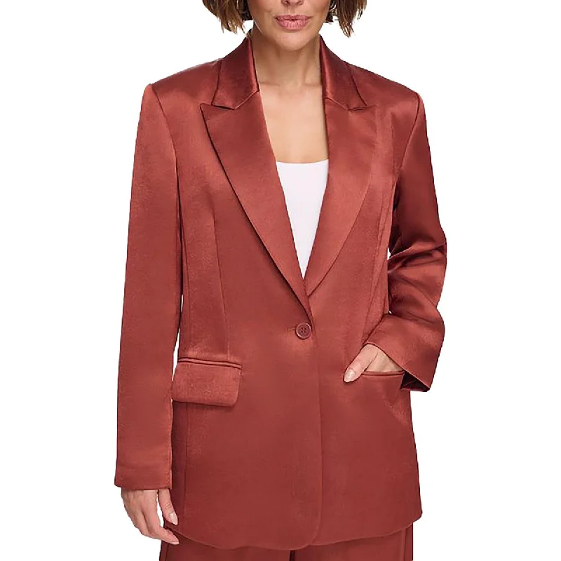 classic camel coat for ladies -DKNY Womens Satin Suit Separate One-Button Blazer