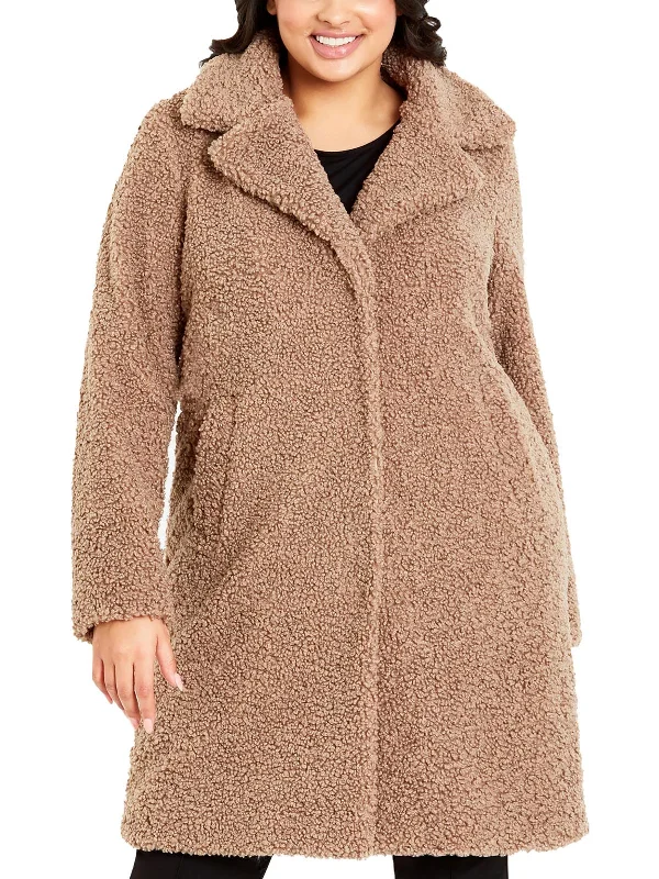 women's faux fur-lined parka -Womens Faux Fur Midi Teddy Coat