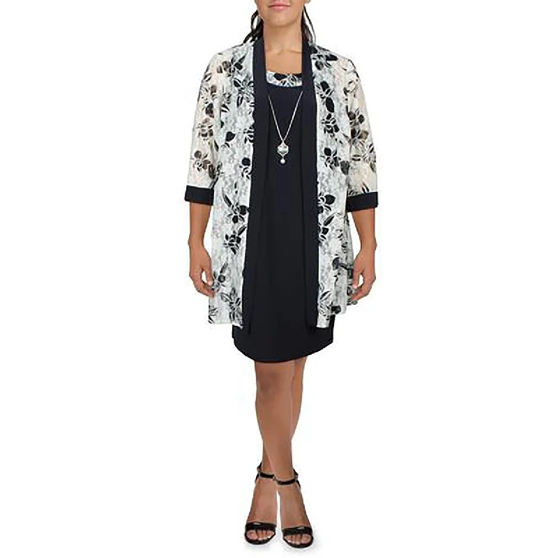 zip-up casual anorak jacket for women -R&M Richards Womens Plus Mesh Floral Duster Blazer