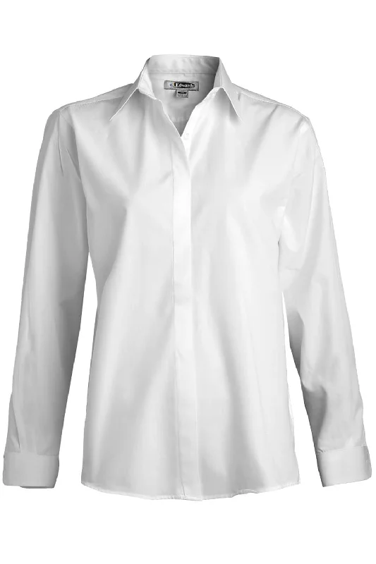 ladies' flowy chiffon blouse -Ladies' White Café Broadcloth Shirt